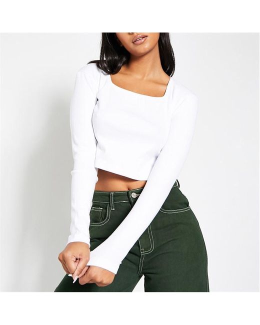 I Saw It First Rib Square Neck Cotton Crop Top