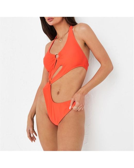 Missguided Ring Cut Out Tie Back Swimsuit