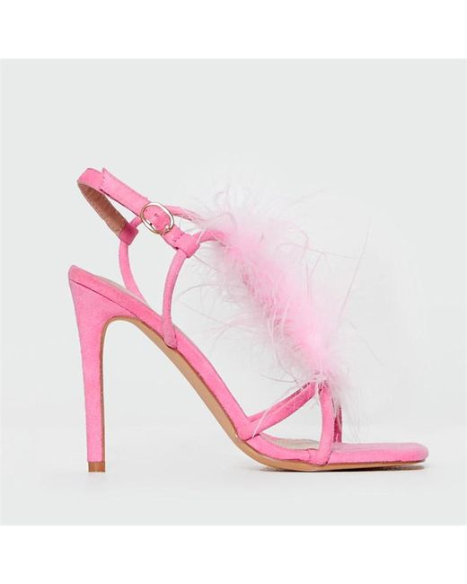 I Saw It First Faux Feather Detail Strappy Heels