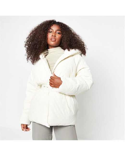 Missguided Petite Collared Belted Puffer Coat