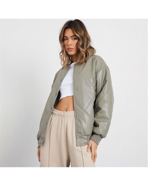 I Saw It First Premium Faux Leather Quilted Bomber Jacket