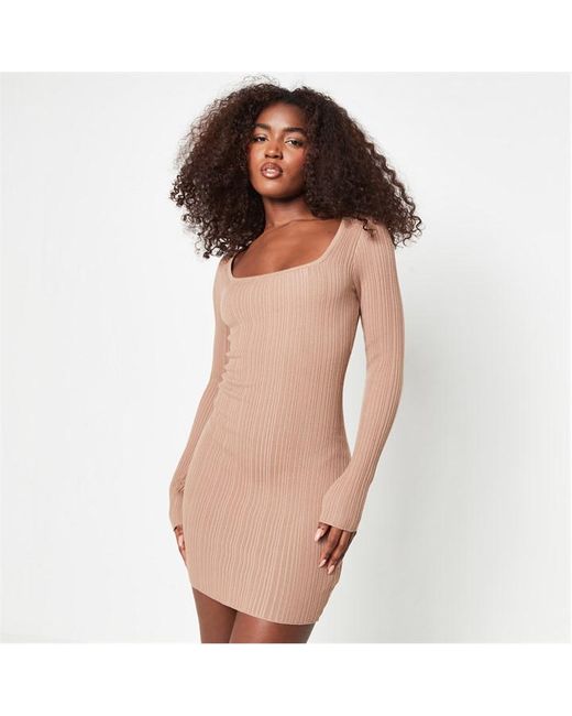 Missguided Recycled Rib Square Neck Knit Mini Dress