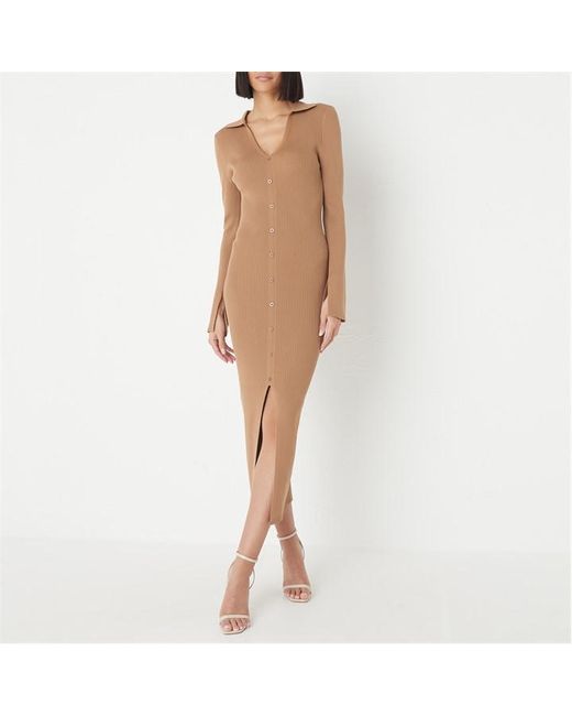 Missguided Button Front Rib Knit Midaxi Dress