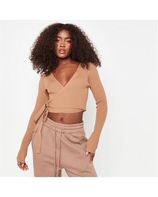 Missguided Rib Wrap Front Knit Crop Top