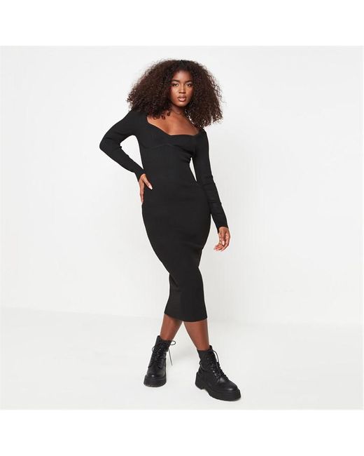 Missguided Recycled Rib Sweetheart Neck Knit Midaxi Dress