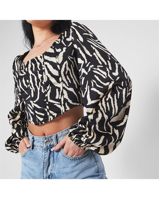 Missguided Animal Print Puff Sleeve Corset Top