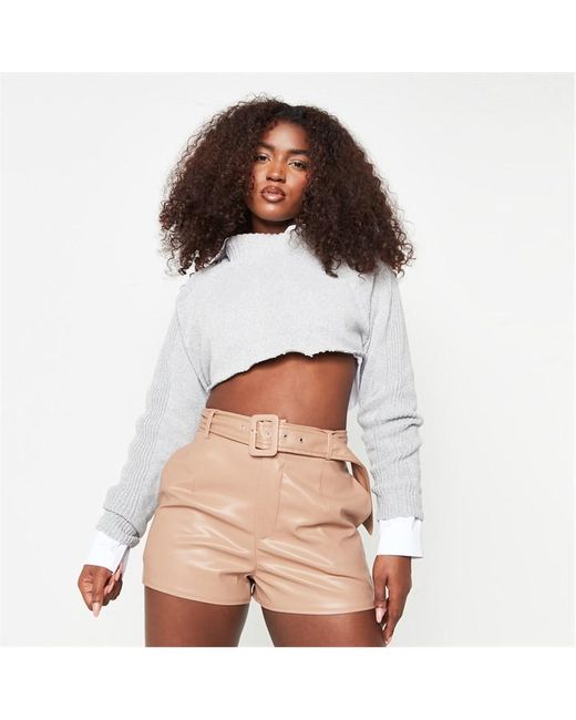 Missguided Faux Leather Belted Shorts