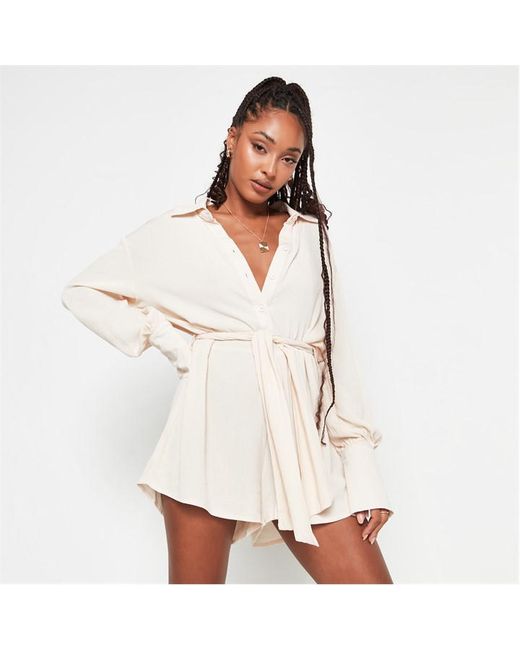 Missguided Cheesecloth Belted Button Front Playsuit