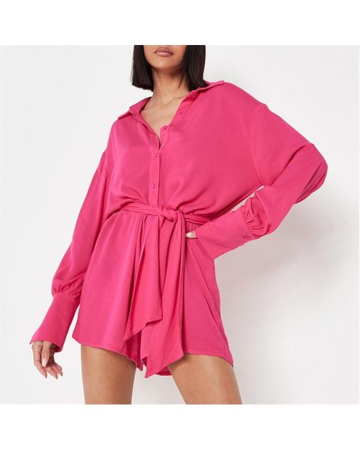 Missguided Cheesecloth Belted Button Front Playsuit