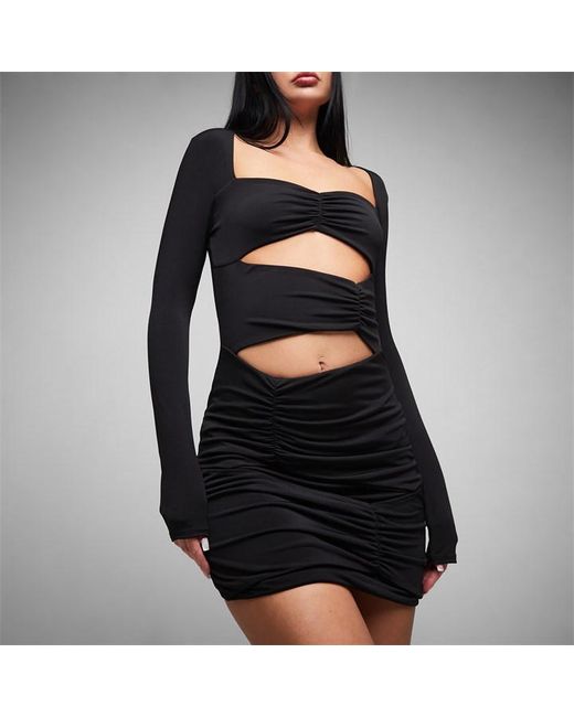 Missguided Asymmetric Ruched Cut Out Slinky Mini Dress