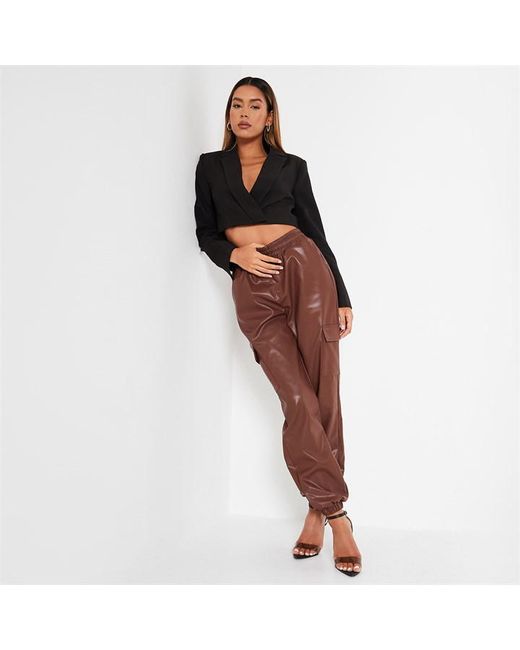 I Saw It First Faux Leather Utility Cargo Trousers