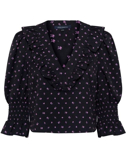 French Connection Dylan Ditsy Ruffle-Neck Blouse