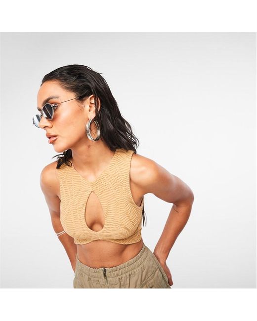 Missguided Textured Keyhole Racer Neck Crop Top