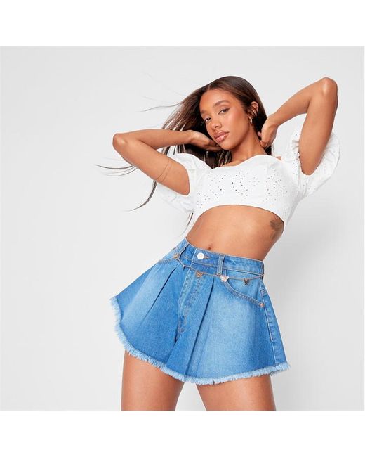 Missguided Floaty Pleated Denim Shorts