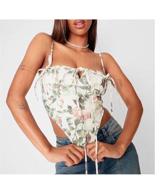 Missguided Co Ord Floral Print Tie Strap Corset Top