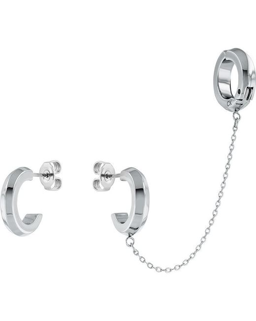 Calvin Klein Ladies stainless steel hoop and bar earring cuff