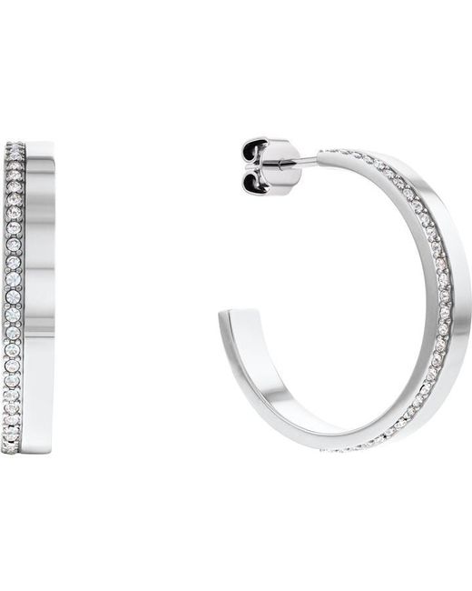 Calvin Klein Ladies polished stainless steel crystal hoop earrings