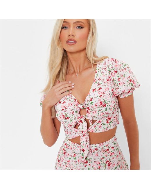 I Saw It First Floral Print Tie Front Crop Top Co-Ord