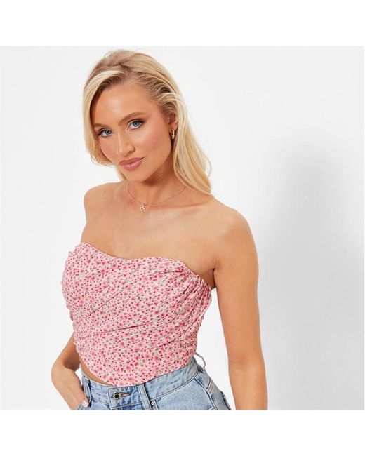 I Saw It First Printed Ruched Corset Crop Top
