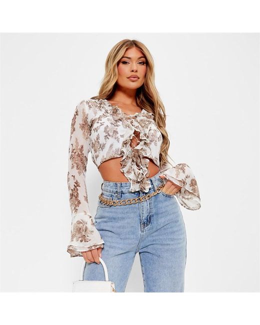 I Saw It First Lace Up Textured Frill Blouse
