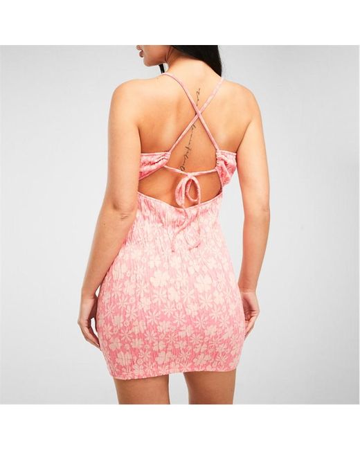 Missguided Textured Floral Tie Cut Out Mini Dress