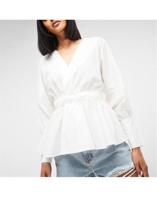 Missguided Wrap Front Cinched Waist Blouse