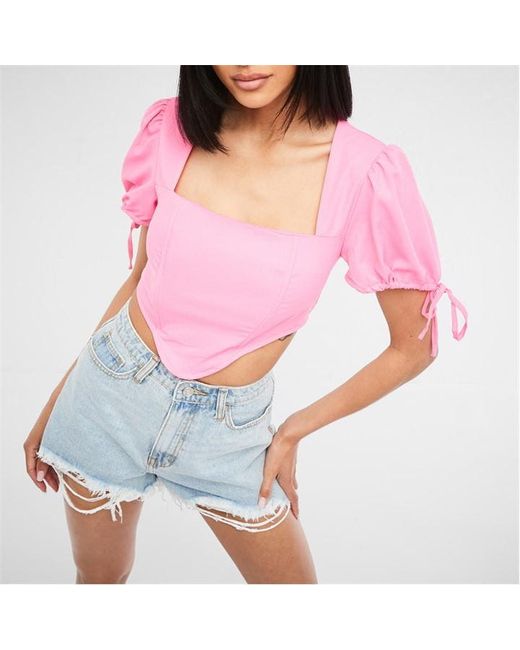 Missguided Textured Puff Sleeve Corset Top