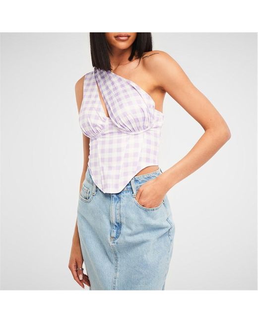 Missguided Gingham One Shoulder Corset Top