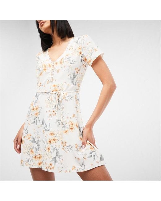 Missguided Ditsy Floral Print Half Button Tea Dress