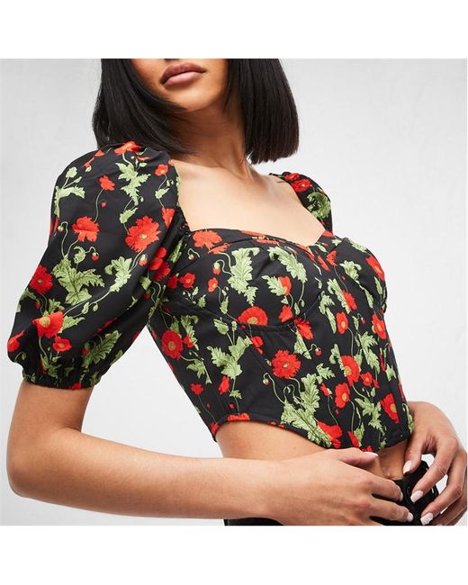 Missguided Floral Print Corset Crop Top