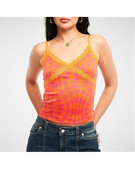 Missguided Abstract Print Lace Cami Vest Top