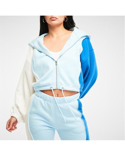 Missguided Colourblock Curved Seam Cropped Hoodie