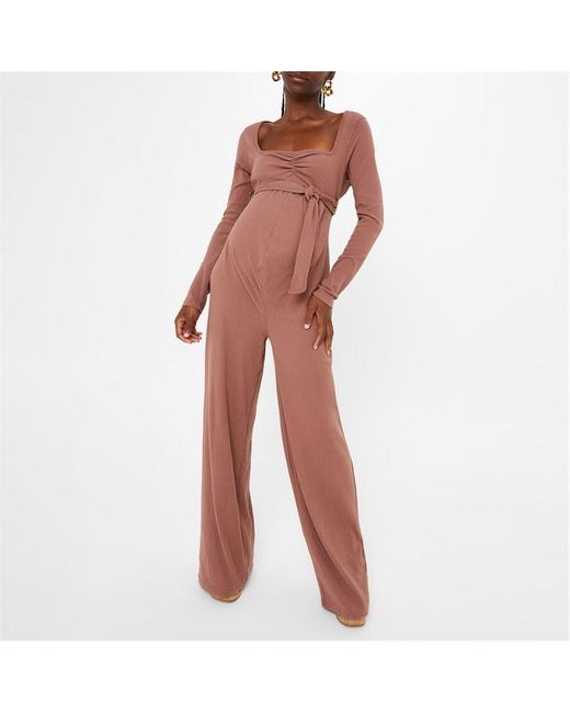 Missguided Rib Belted Maternity Jumpsuit