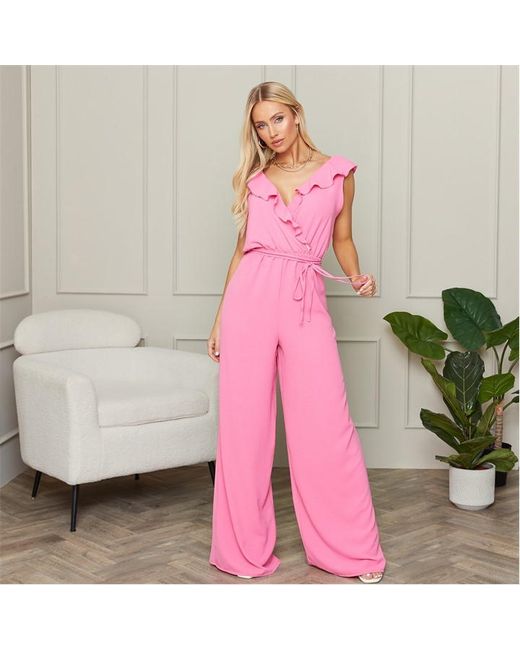 I Saw It First V Neck Frill Detail Wide Leg Jumpsuit
