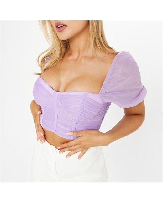 I Saw It First Puff Sleeve Mesh Crop Top