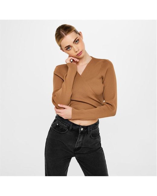 Missguided Plus Rib Wrap Front Knit Crop Top