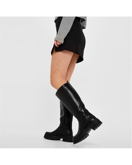 Missguided Faux Leather Wellie Knee High Boots