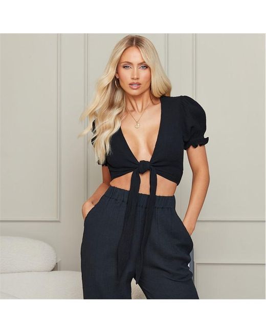 I Saw It First Textured Tie Front Crop Top Co-Ord