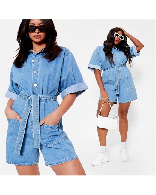 I Saw It First Button Front Belted Denim Playsuit