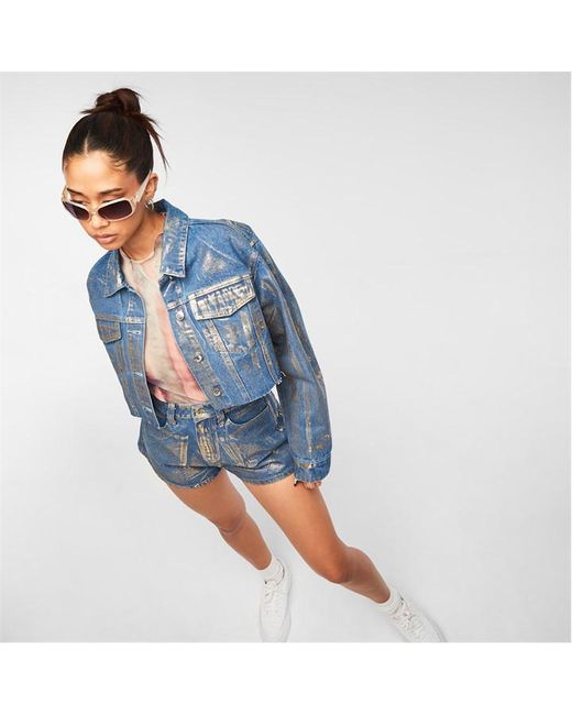 Missguided Co Ord Metallic Coated Cropped Denim Jacket