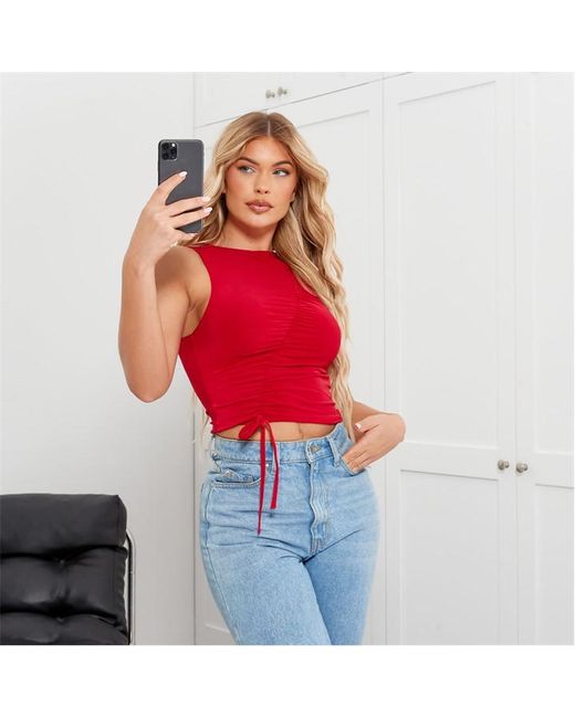 I Saw It First Slinky Ruched Asymmetric Crop Top