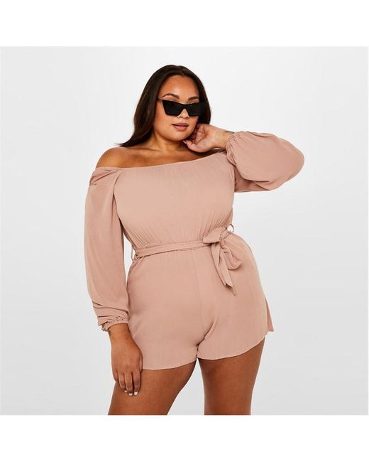 Missguided Bardot Belted Waist Playsuit