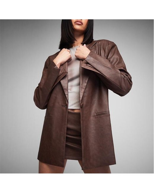 Missguided Co Ord Vintage Oversized Faux Leather Blazer