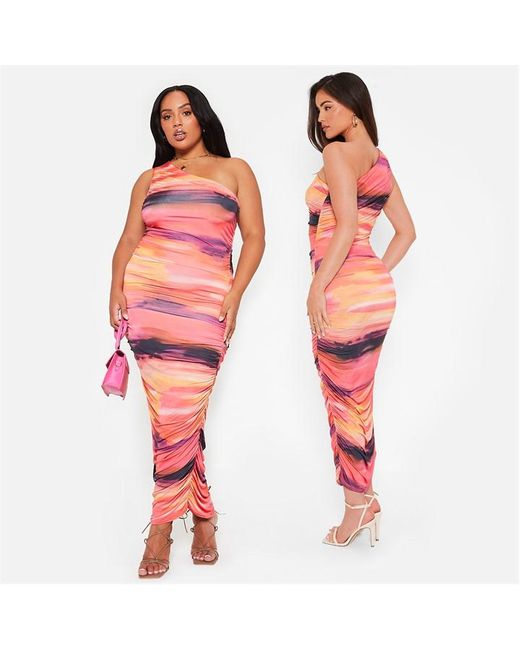 I Saw It First One Shoulder Ruched Slinky Midi Dress