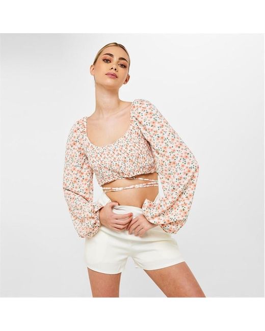 Missguided Floral Print Shirred Crop Top