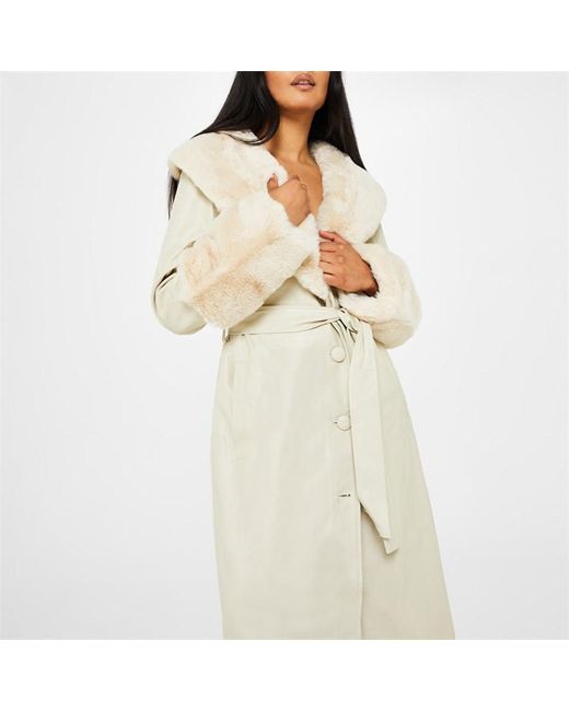 Missguided Faux Leather Contrast Trim Trench Coat