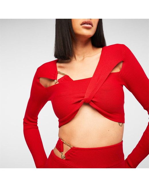Missguided Co Ord Rib Triangle Detail Twist Knit Crop Top