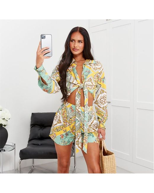 I Saw It First Paisley Print Tie Front Cropped Shirt Co-Ord