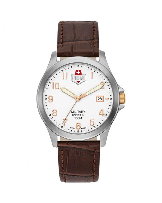 Jdm Military Alpha I White Dial Brown Leather Watch
