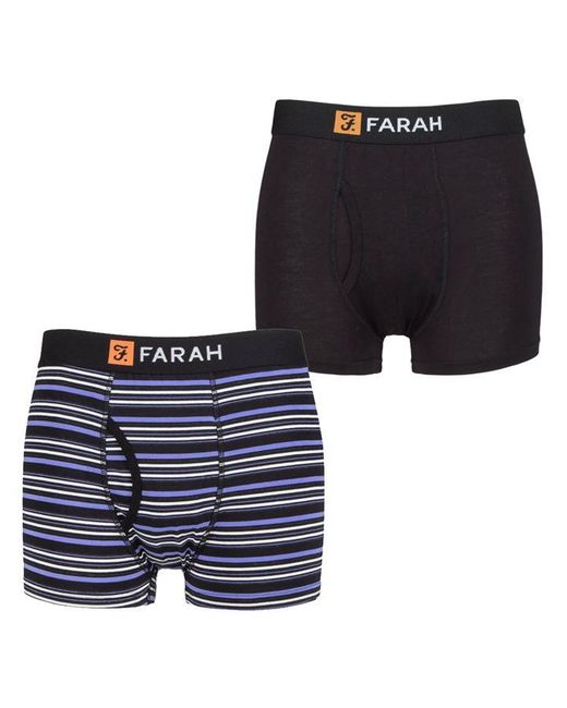 Farah 2 Pack Striped Cotton Keyhole Boxer Shorts